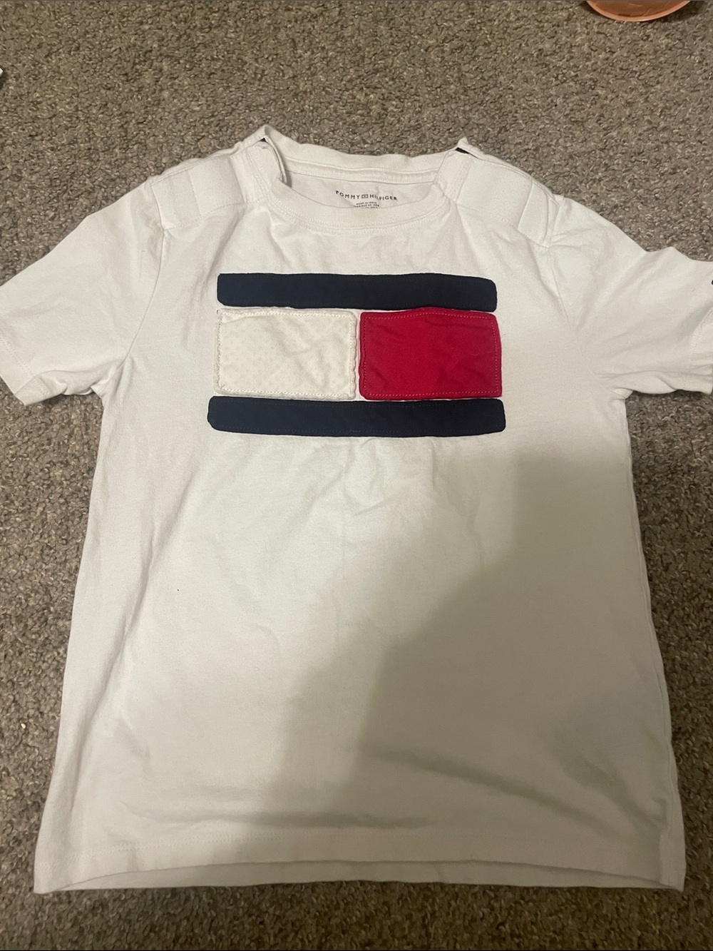 Tommy Hilfiger White Short Sleeve Tee with Navy and Red Logo Patch